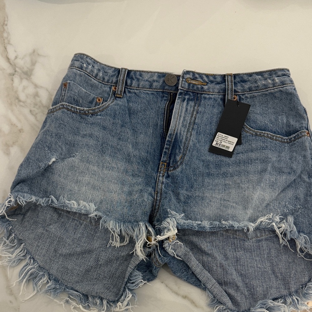 One Teaspoon Blue Distressed Jean Shorts